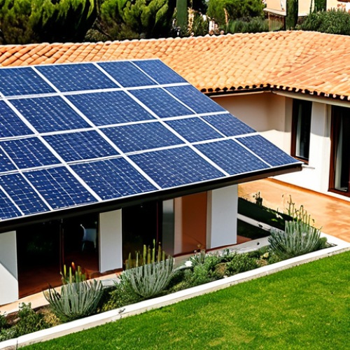Home 11 Modern Spanish Home with Solar Panels**
"A modern Spanish villa with terracotta roof tiles, bathed in warm Mediterranean sunlight, showcasing solar panels integrated seamlessly onto the roof. Lush garden with olive trees and drought-resistant plants. The scene emphasizes sustainability and energy efficiency. Family-friendly, safe for work, appropriate content, fully clothed people visible in the background gardening. Perfect anatomy, natural pose, well-formed hands, proper finger count, natural body proportions, professional photography, high quality, modest design."
**