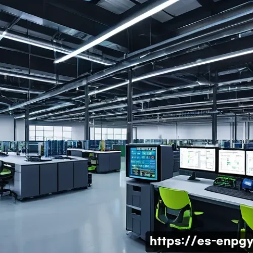 신산업에서의 에너지 배분 최적화 사례 - A modern industrial manufacturing facility interior showcasing advanced energy management: diverse s...